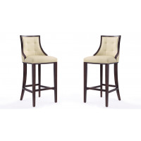 Manhattan Comfort 2-BS007-CR Fifth Avenue 45 in. Cream and Walnut Beech Wood Bar Stool (Set of 2)